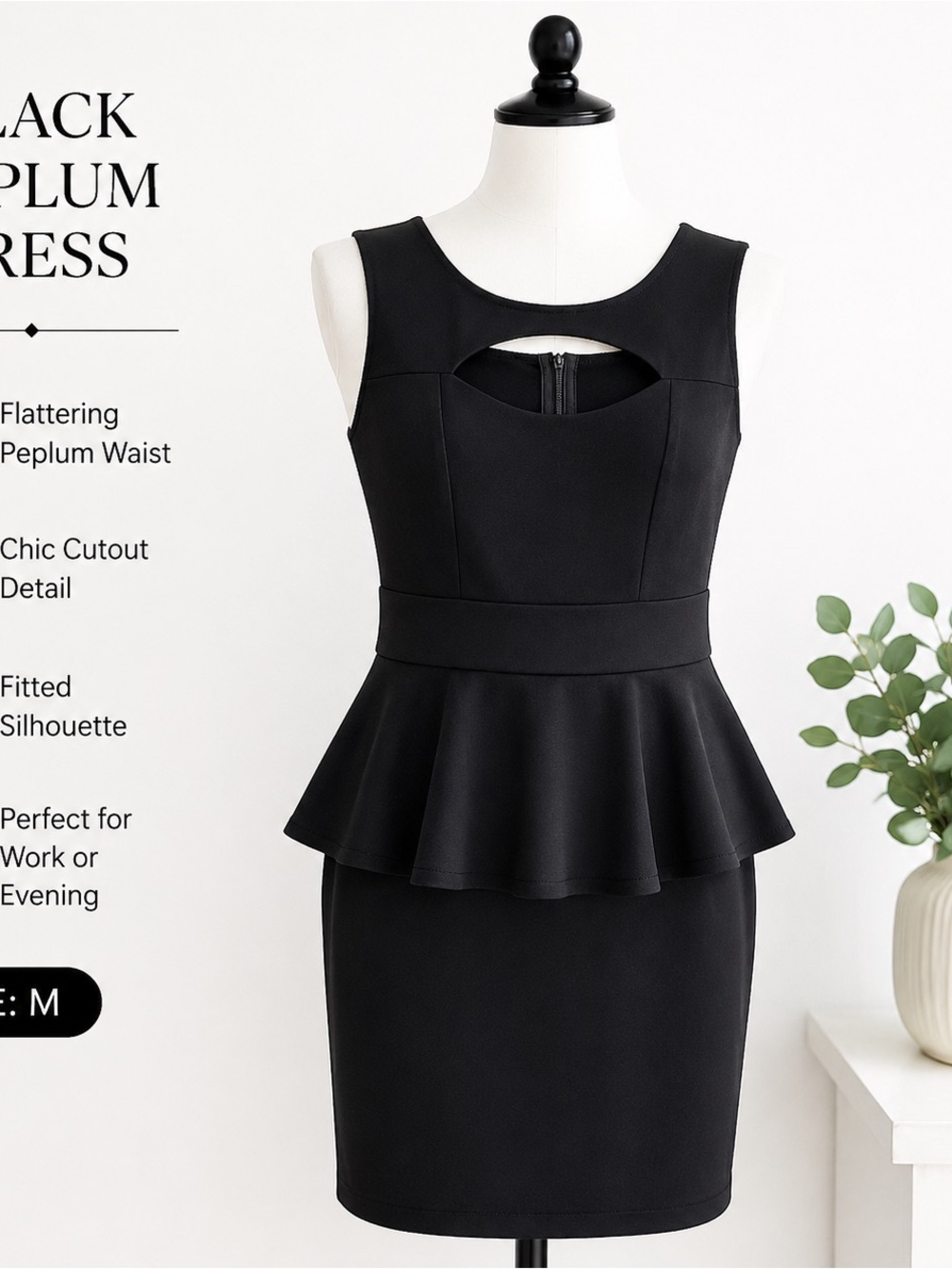 Black Peplum Sheath Dress | Sleeveless Cutout Neckline